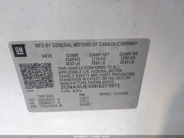 2019 CHEVROLET EQUINOX 2GNAXUEV0K6273971 Photo 8