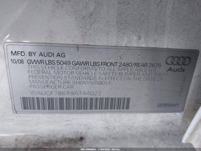 2009 AUDI A4 WAUGF78K49A144022 Photo 8
