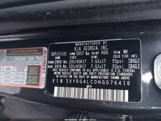 2022 KIA SORENTO 5XYRG4LC0NG076416 Photo 8