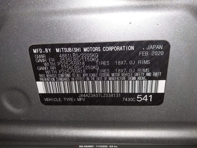 2020 MITSUBISHI OUTLANDER JA4AZ3A37LZ038131 Photo 8