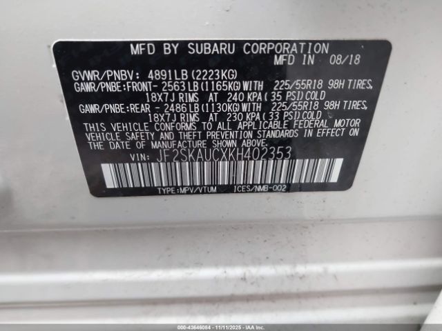 2019 SUBARU FORESTER JF2SKAUCXKH402353 Photo 8