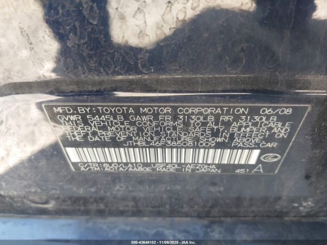 2008 LEXUS LS 460 JTHBL46F385081009 Photo 8