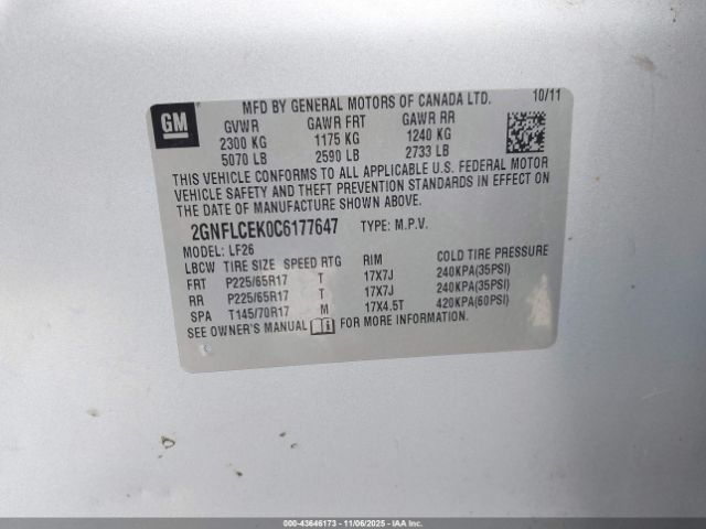 2012 CHEVROLET EQUINOX 2GNFLCEK0C6177647 Photo 8