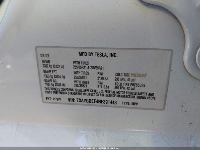 2022 TESLA MODEL Y 7SAYGDEF4NF391443 Photo 8