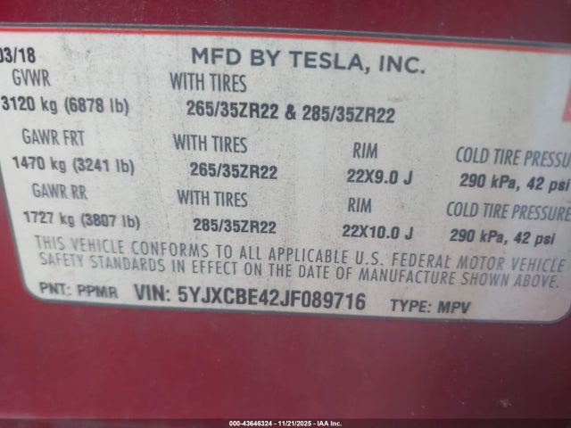 2018 TESLA MODEL X 5YJXCBE42JF089716 Photo 8