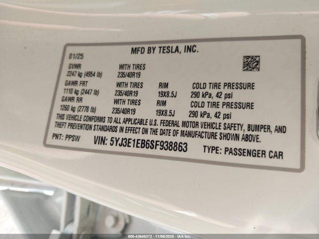 2025 TESLA MODEL 3 5YJ3E1EB6SF938863 Photo 8