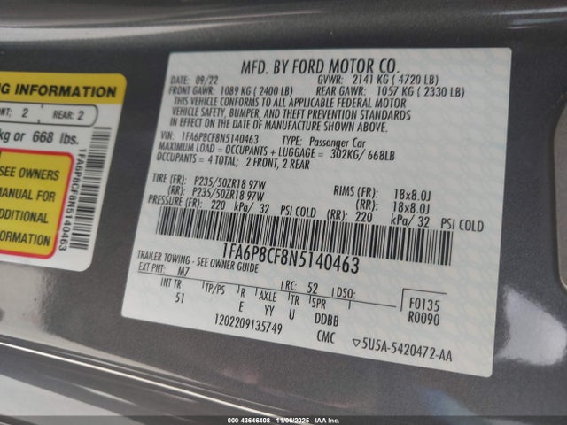 Ford Mustang Gt Premium Fastback 2022 1FA6P8CF8N5140463 Image 9