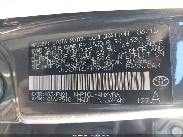 JTDKDTB32F1099851 Toyota Prius C Two