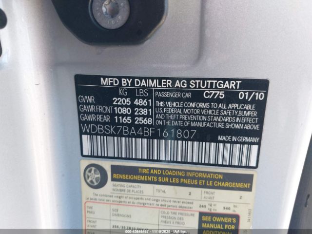 2011 MERCEDES-BENZ SL 550 WDBSK7BA4BF161807 Photo 8