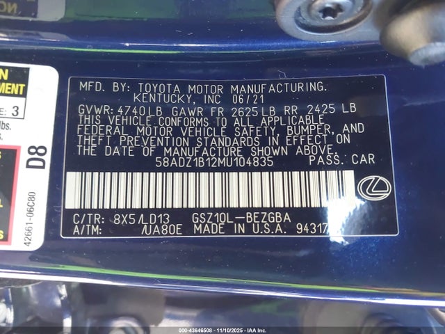 58ADZ1B12MU104835 Lexus ES 350