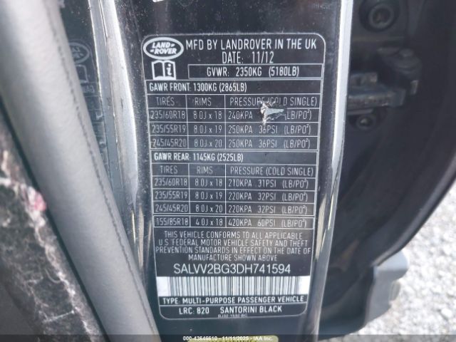 2013 LAND ROVER RANGE ROVER EVOQUE SALVV2BG3DH741594 Photo 8