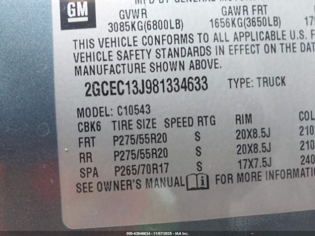 2008 CHEVROLET SILVERADO 1500 2GCEC13J981334633 Photo 8