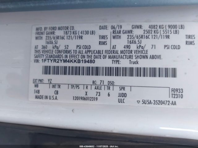 2019 FORD TRANSIT-250 1FTYR2YM4KKB19480 Photo 8