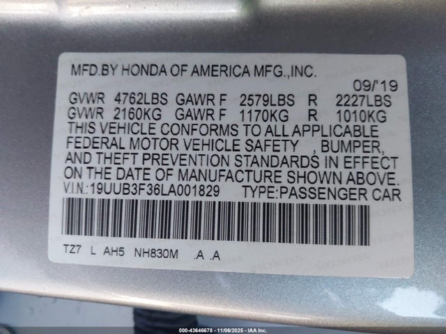 Acura j35y6 2020 19UUB3F36LA001829 Image 9