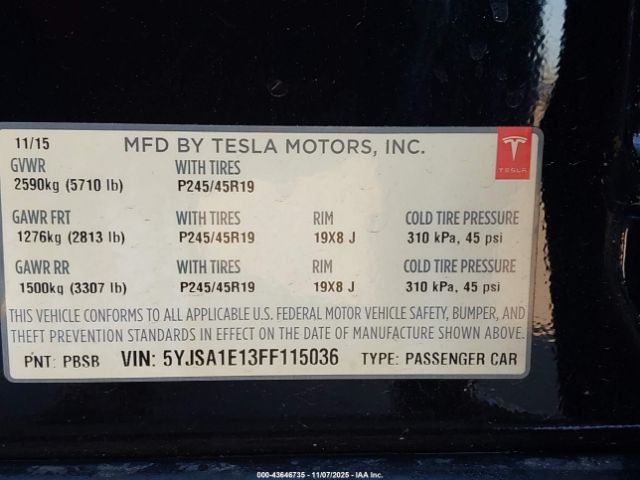 2015 TESLA MODEL S 5YJSA1E13FF115036 Photo 8