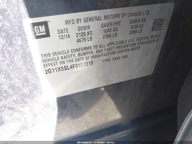 2G11X5SL4F9187318 Chevrolet Impala 1fl