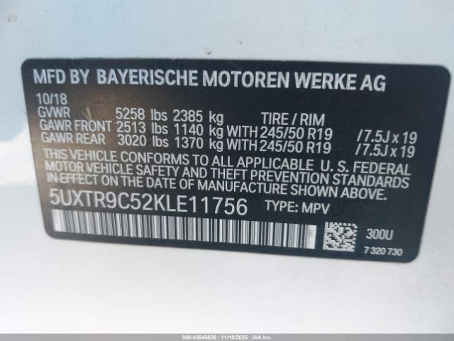 2019 BMW X3 5UXTR9C52KLE11756 Photo 8