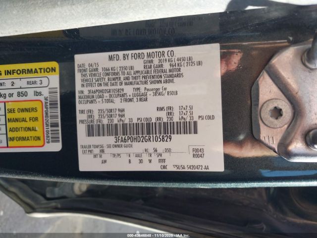 2016 FORD FUSION 3FA6P0HD2GR105829 Photo 8