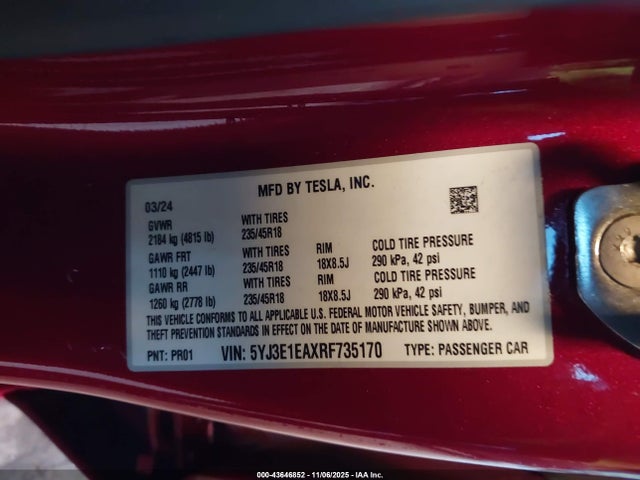 2024 TESLA MODEL 3 5YJ3E1EAXRF735170 Photo 8