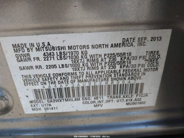 2014 MITSUBISHI OUTLANDER SPORT 4A4AP3AU8EE009647 Photo 8