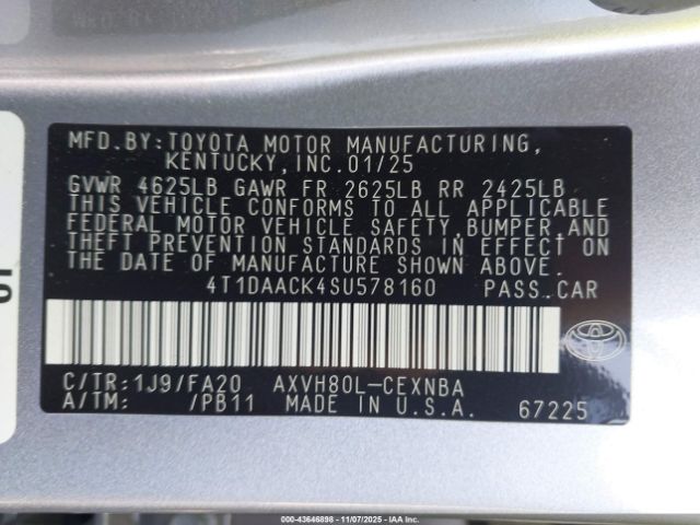 2025 TOYOTA CAMRY 4T1DAACK4SU578160 Photo 8