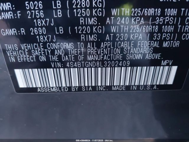 2020 SUBARU OUTBACK 4S4BTGND8L3202409 Photo 8