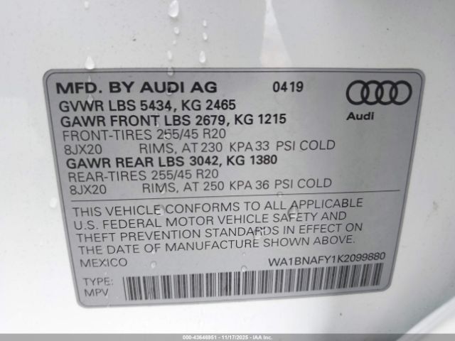 2019 AUDI Q5 WA1BNAFY1K2099880 Photo 8