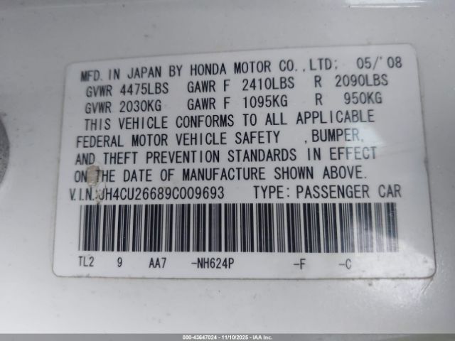 2009 ACURA TSX JH4CU26689C009693 Photo 8