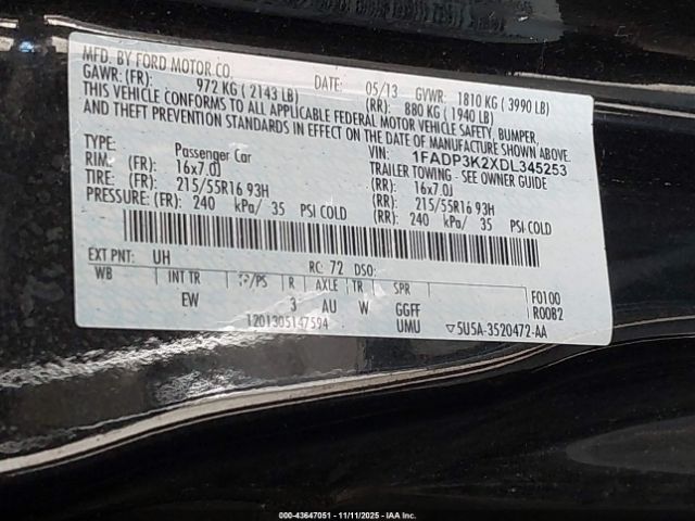 2013 FORD FOCUS 1FADP3K2XDL345253 Photo 8