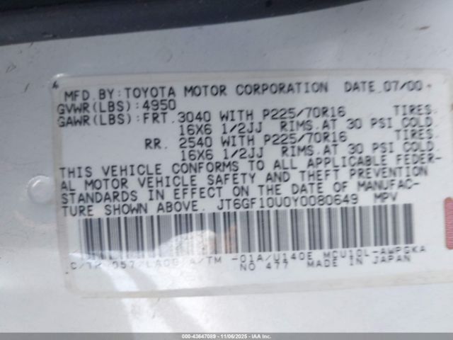 2000 LEXUS RX 300 JT6GF10U0Y0080649 Photo 8