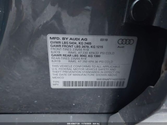 2019 AUDI Q5 WA1BNAFY1K2075370 Photo 8