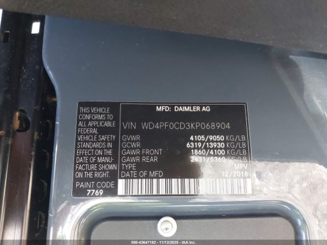 2019 MERCEDES-BENZ SPRINTER 2500 WD4PF0CD3KP068904 Photo 8