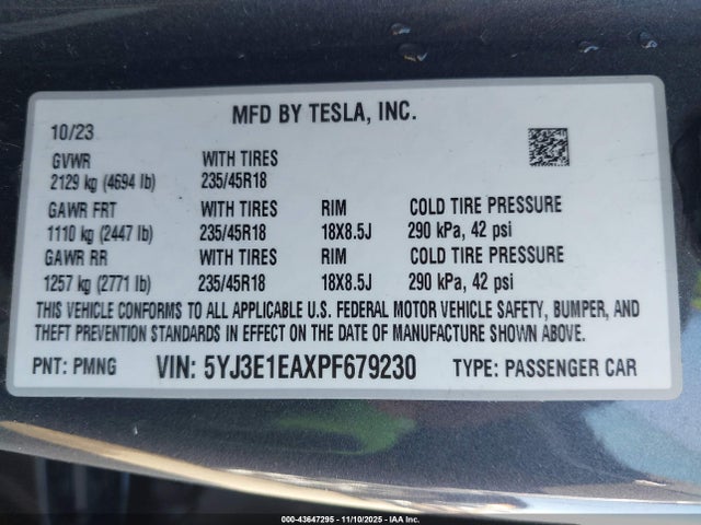 2023 TESLA MODEL 3 5YJ3E1EAXPF679230 Photo 8