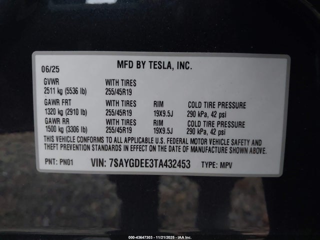 Продаж на аукціоні авто 2026 Tesla Model Y Long Range Dual Motor All-wheel Drive/long Range Launch Series, vin: 7SAYGDEE3TA432453, номер лоту: 43647303