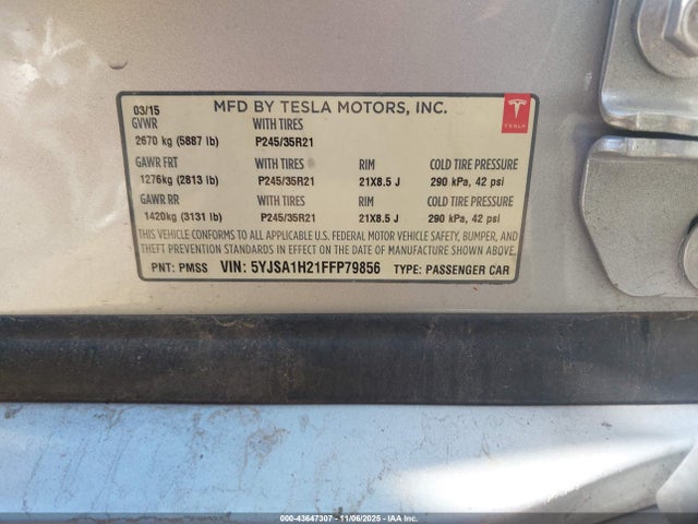 2015 TESLA MODEL S 5YJSA1H21FFP79856 Photo 8