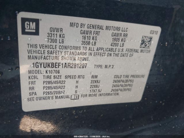 2010 CADILLAC ESCALADE 1GYUKBEF1AR201207 Photo 8