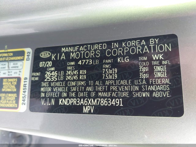 Продаж на аукціоні авто 2021 Kia Sportage Sx Turbo, vin: KNDPR3A6XM7863491, номер лоту: 43647346