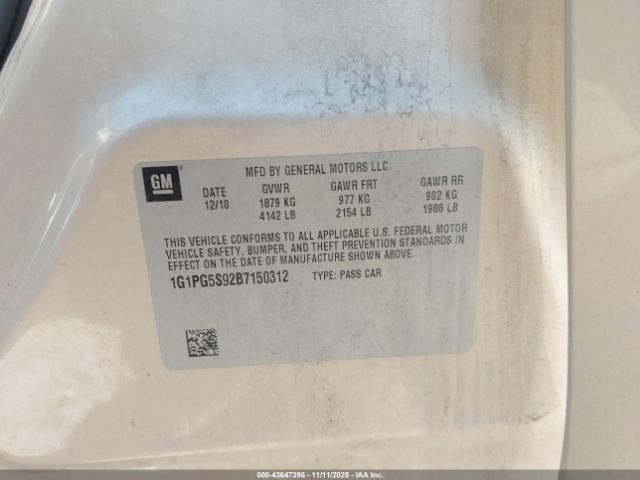 2011 CHEVROLET CRUZE 1G1PG5S92B7150312 Photo 8