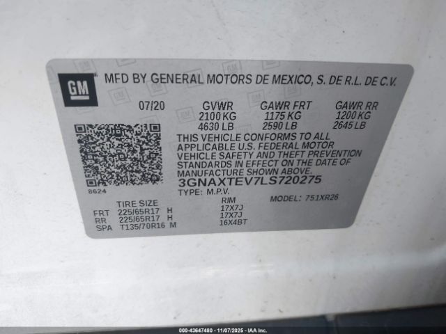 2020 CHEVROLET EQUINOX 3GNAXTEV7LS720275 Photo 8