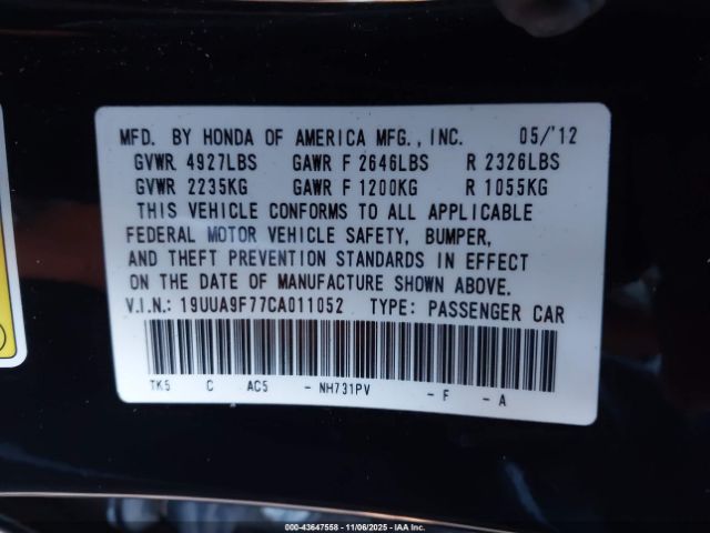 2012 ACURA TL 19UUA9F77CA011052 Photo 8