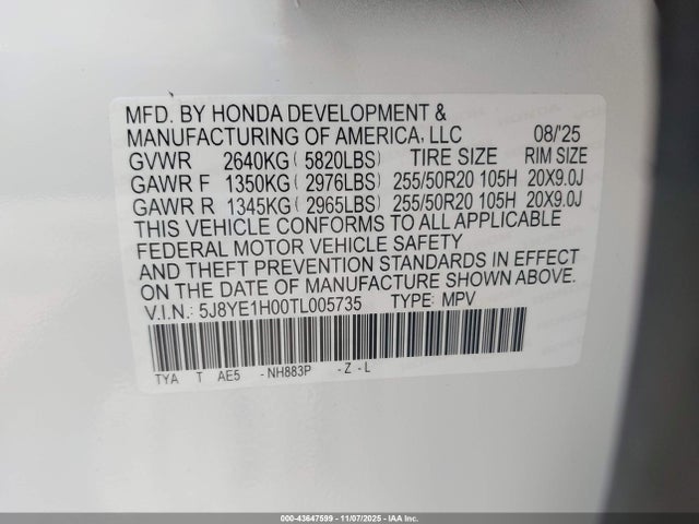 Продажа на аукционе авто 2026 Acura Mdx A-spec, vin: 5J8YE1H00TL005735, номер лота: 43647599