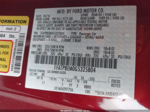 2016 FORD MUSTANG 1FATP8EM0G5325804 Photo 8