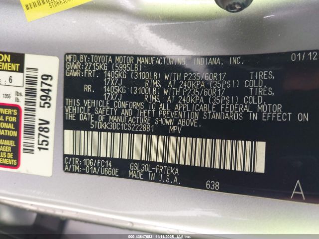 2012 TOYOTA SIENNA 5TDKK3DC1CS222881 Photo 8