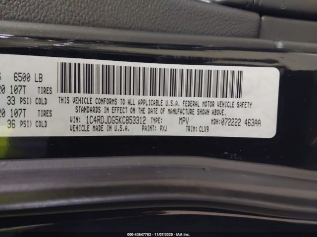 2019 DODGE DURANGO 1C4RDJDG5KC853312 Photo 8