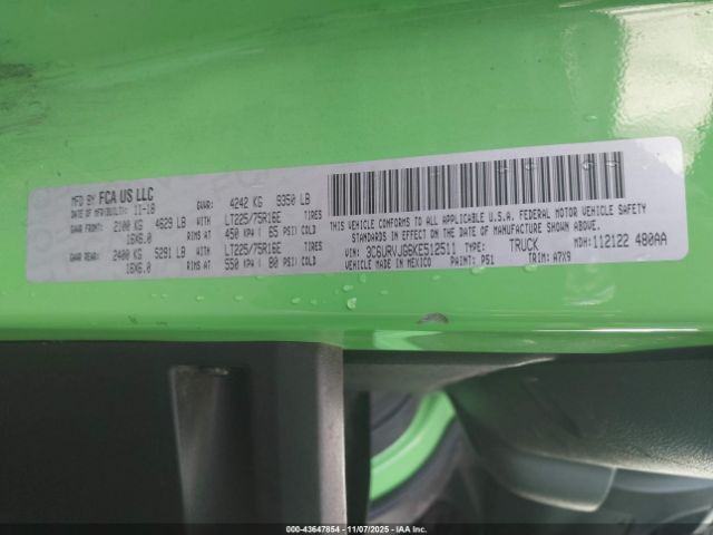 2019 RAM PROMASTER 3500 3C6URVJG6KE512511 Photo 8