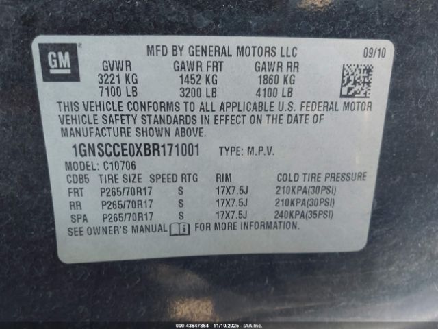 2011 CHEVROLET TAHOE 1GNSCCE0XBR171001 Photo 8