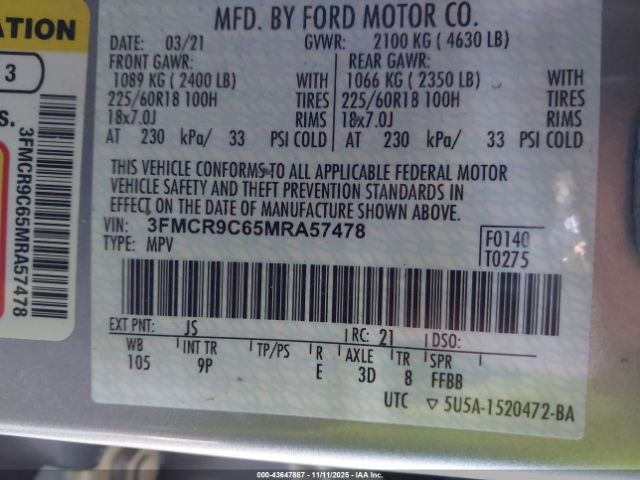 2021 FORD BRONCO SPORT 3FMCR9C65MRA57478 Photo 8