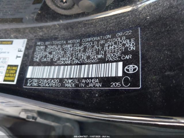 2022 TOYOTA PRIUS JTDKAMFU8N3184665 Photo 8