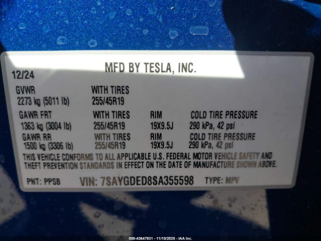 2025 TESLA MODEL Y 7SAYGDED8SA355598 Photo 8