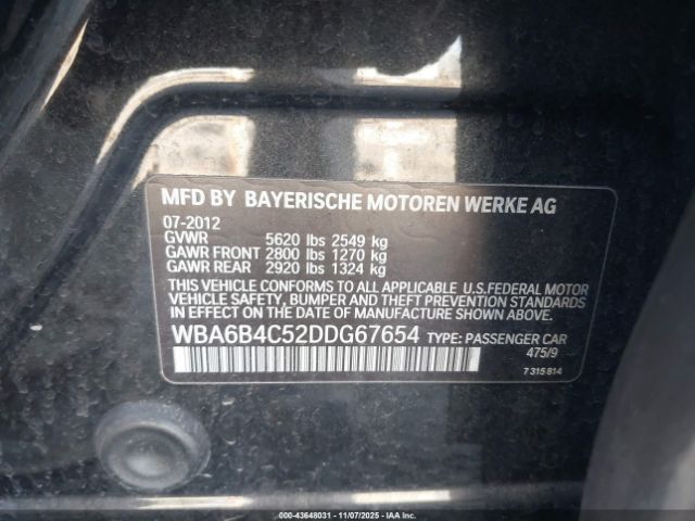 2013 BMW 650I GRAN COUPE WBA6B4C52DDG67654 Photo 8